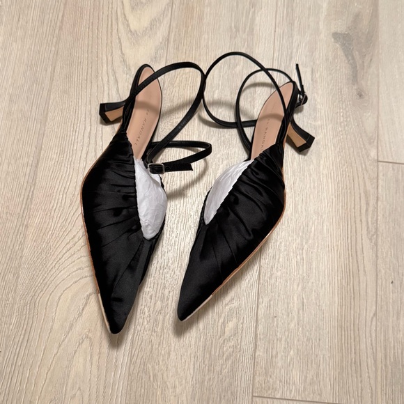 Loeffler Randall black satin pointy kitten heel with ankle strap size 7 - Picture 5 of 7